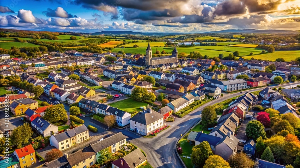 Naklejka premium Drone Double Exposure Longford Town Ireland 2024