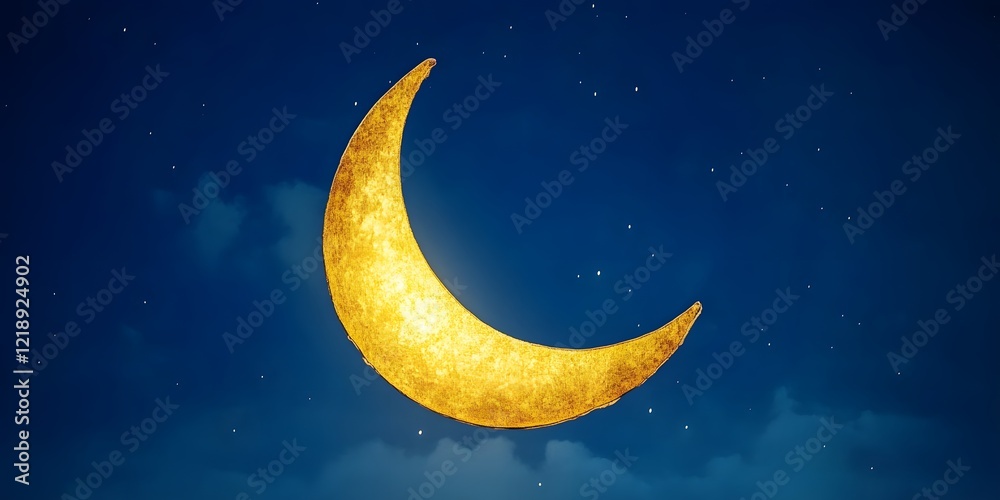 Naklejka premium Golden Crescent Moon Night Sky Celestial Art