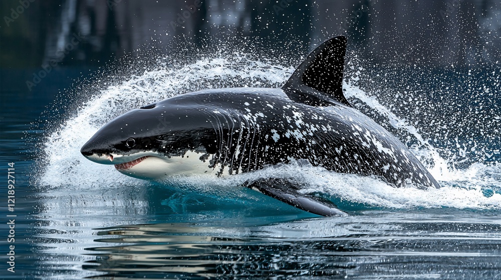 Obraz premium Majestic Great White Shark Breaking the Surface
