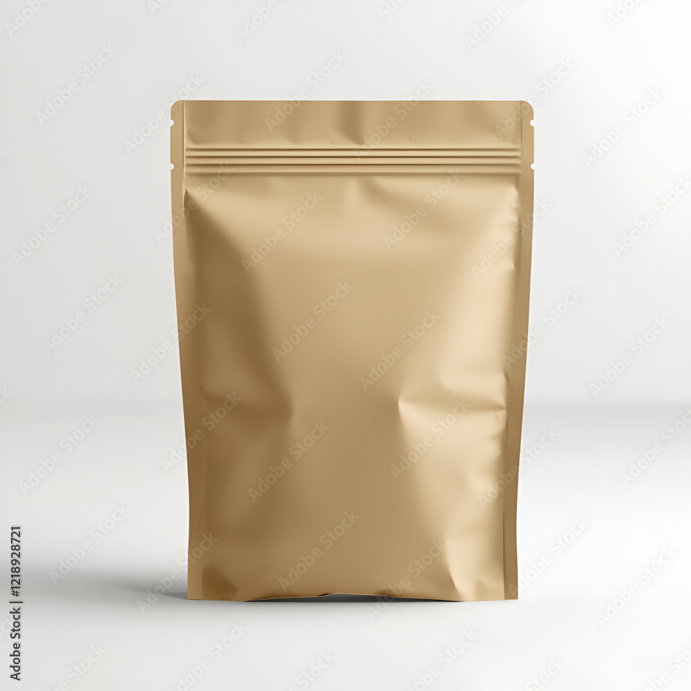 Blank Kraft Stand-Up Pouch Mockup. Perfect for showcasing your product design or branding on a versatile and eco-friendly package.