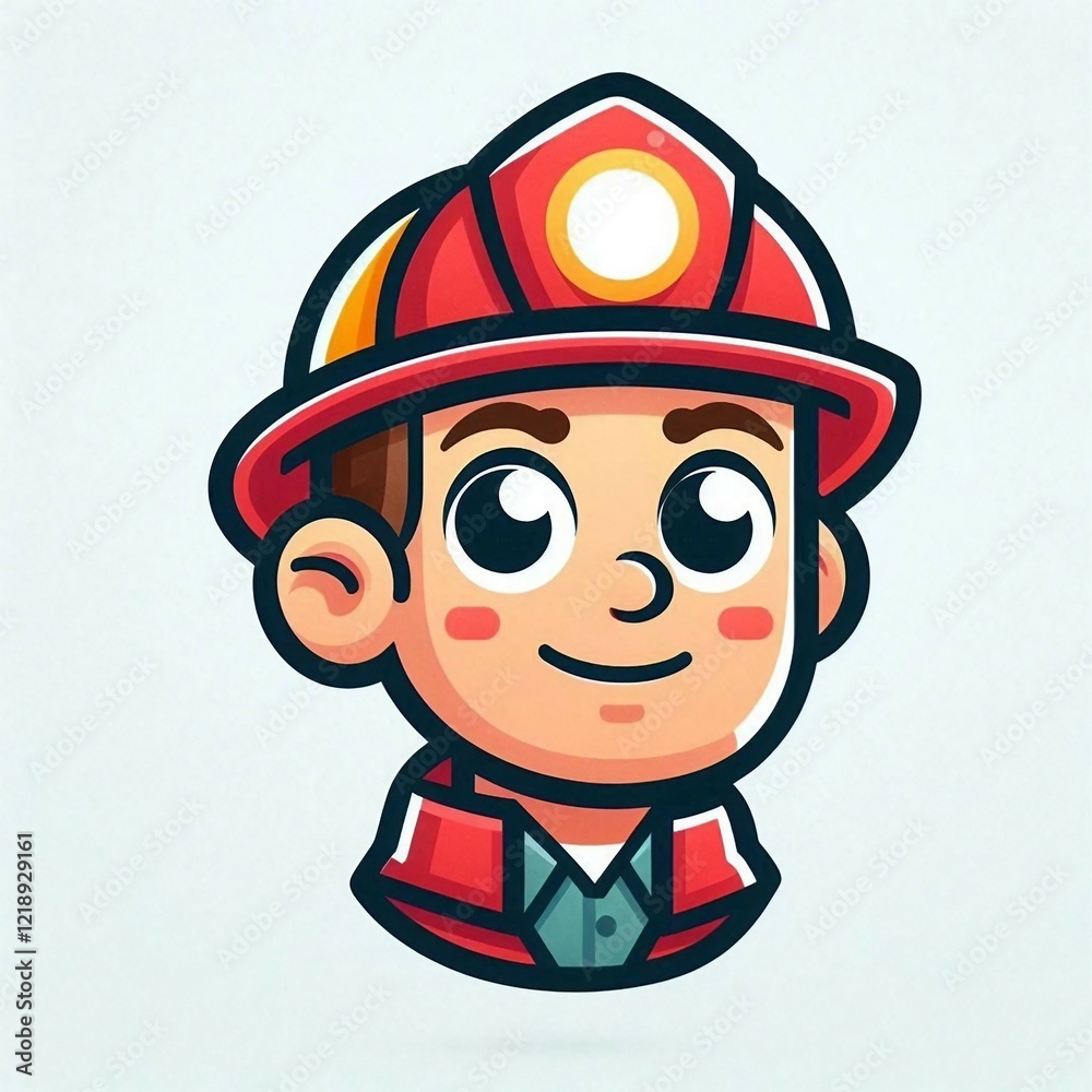 Cartoon fireman character with cheerful expression. Art in flat color style Cartoon fireman character with cheerful expression. Art in flat color style