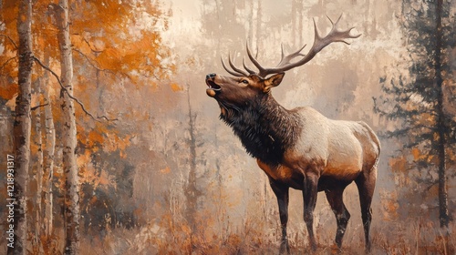 Majestic Elk Bugling in the Autumn Forest photo