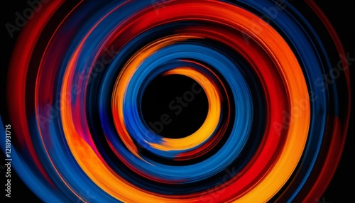 A dynamic swirl of colors in vibrant red, orange, yellow, and blue, capturing energy and artistic flair.
