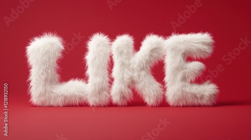 Fluffy letters spelling LIKE in white against a bold red background create a playful and engaging visual effect photo