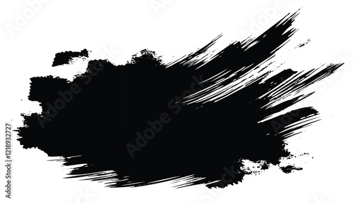 Abstract Black Brushstroke with Textured Edges and Dynamic Lines, Ideal for Backgrounds and Artistic Compositions, High Contrast Monochrome Design