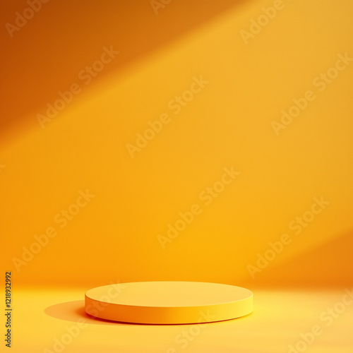 Orange podium for product presentation with soft and warm lighting effect