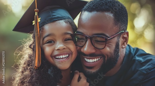 Close-up of a parent adjusting their child s tassel while smiling lovingly