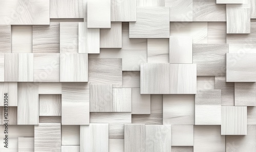 3D Rendered Timber Wood Wall Background with Square Block Tiles, Soft Sheen Finish, Geometric Texture Design for Interior Decoration and Architectural Concepts, 