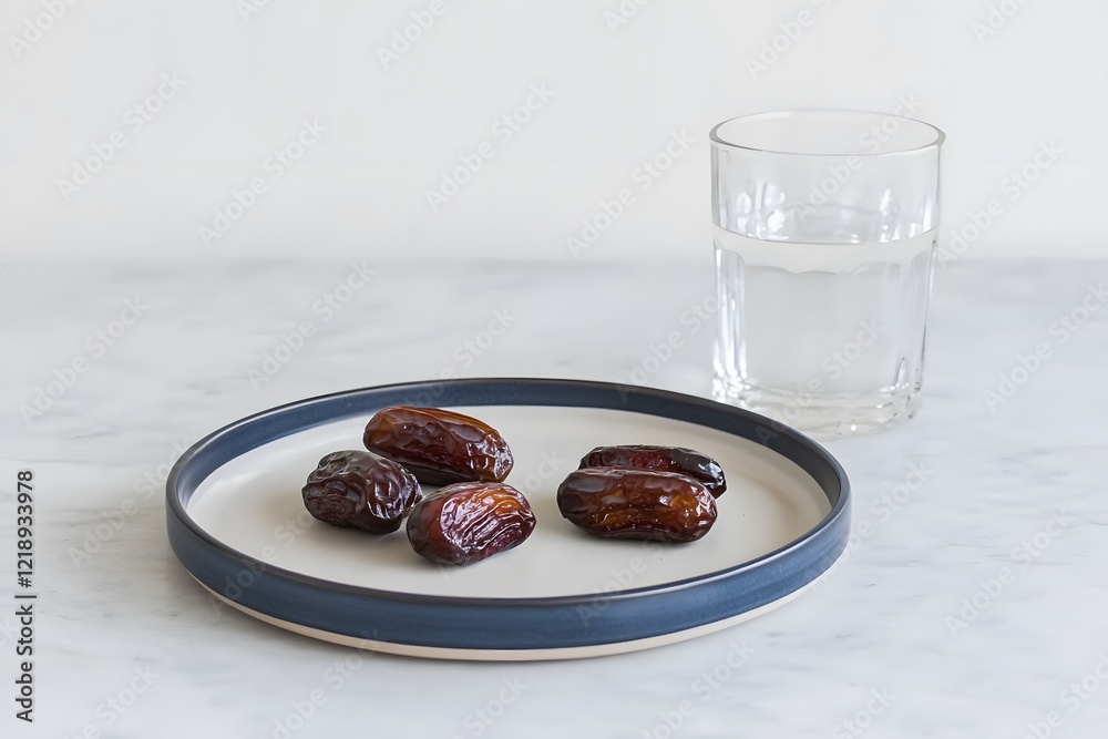 Dates and Water on Plate- Ramadan Iftar Still Life Dates and Water on Plate- Ramadan Iftar Still Life