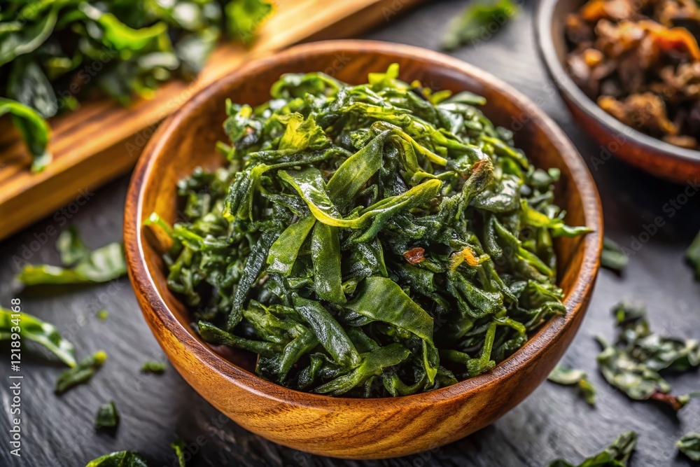 Drone Shot: Wakame Seaweed Pieces, Healthy Food, Isolated Drone Shot: Wakame Seaweed Pieces, Healthy Food, Isolated
