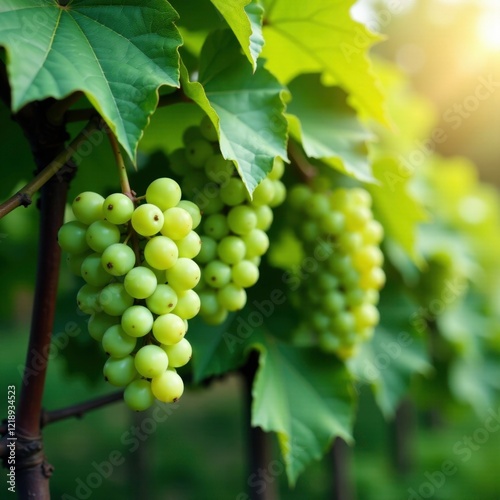 Wallpaper Mural Green grapes hanging in clusters on a lush green vine, autumn leaves, plant life Torontodigital.ca