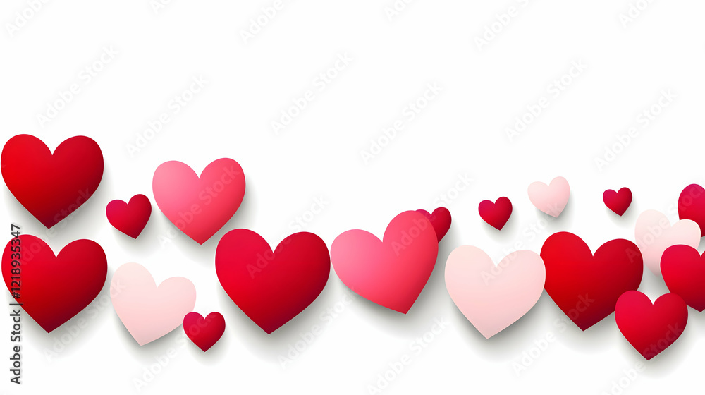 A seamless pattern of vector hearts in vibrant shades of red and pink, set on a white background A seamless pattern of vector hearts in vibrant shades of red and pink, set on a white background