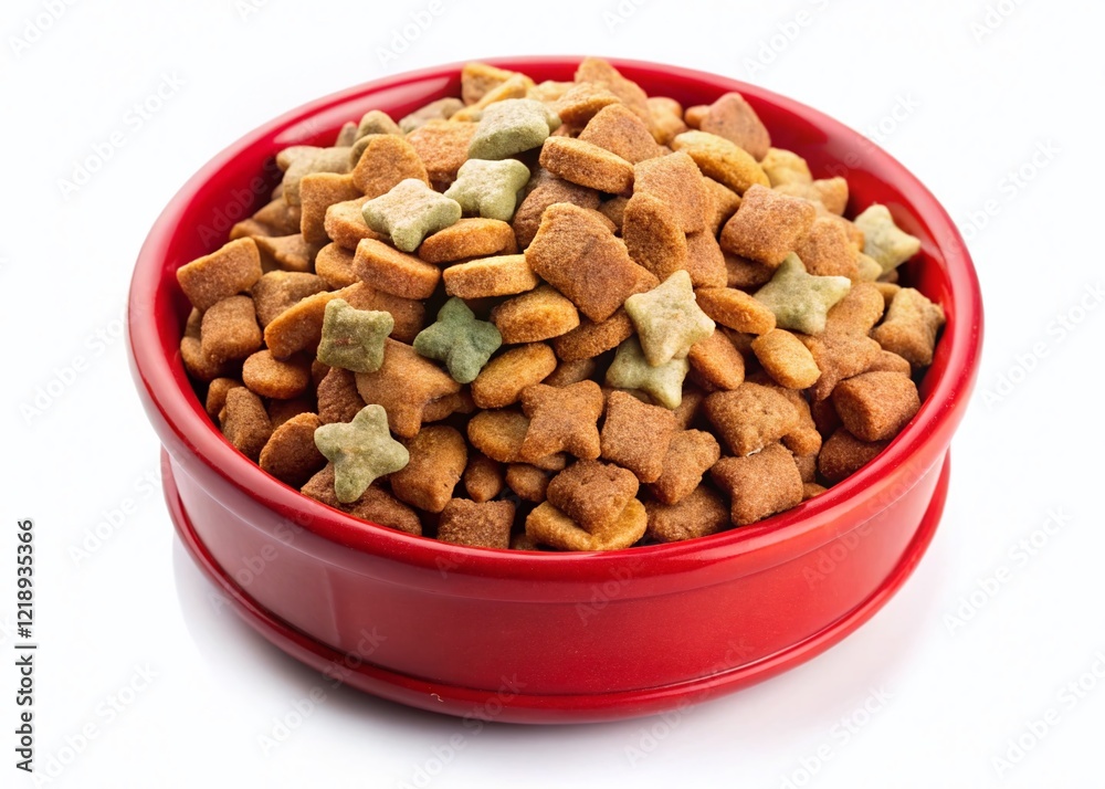 Dry Cat Food in Red Bowl - High Depth of Field Dry Cat Food in Red Bowl - High Depth of Field