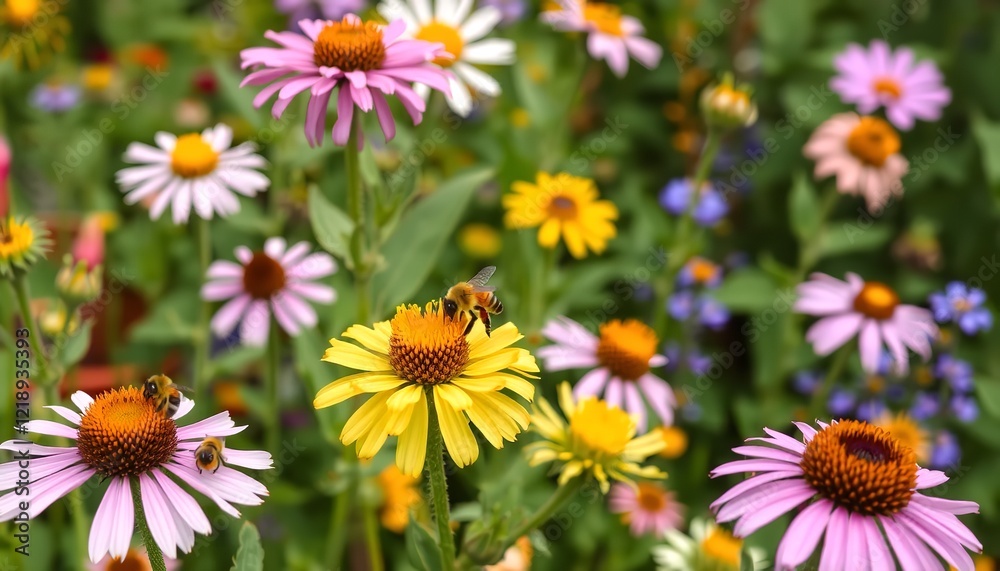 Vibrant Summer Wildflowers Bees Pollinating Colorful Garden Blooming Echinacea Coneflowers Nature Photography day pink life white macro plant petal Vibrant Summer Wildflowers Bees Pollinating Colorful Garden Blooming Echinacea Coneflowers Nature Photography day pink life white macro plant petal