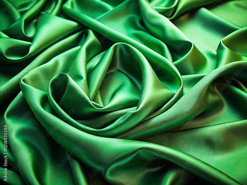 Obraz premium Lush Green Silk Drape, Elegant Fabric Texture Background, Abstract Photography