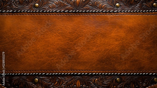 Brown Leather Texture Background with Carved Floral Design