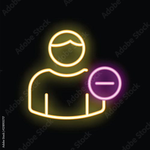 Neon sign showing the icon of a man with a minus symbol, suggesting removal or deletion of a user