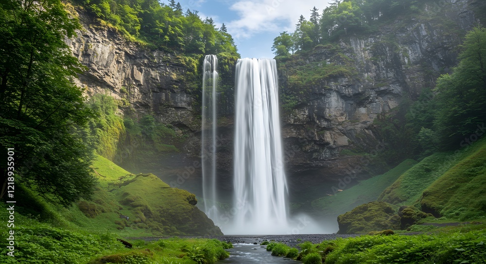 Fototapeta premium Majestic Waterfall Cascading Through a Serene Forest
