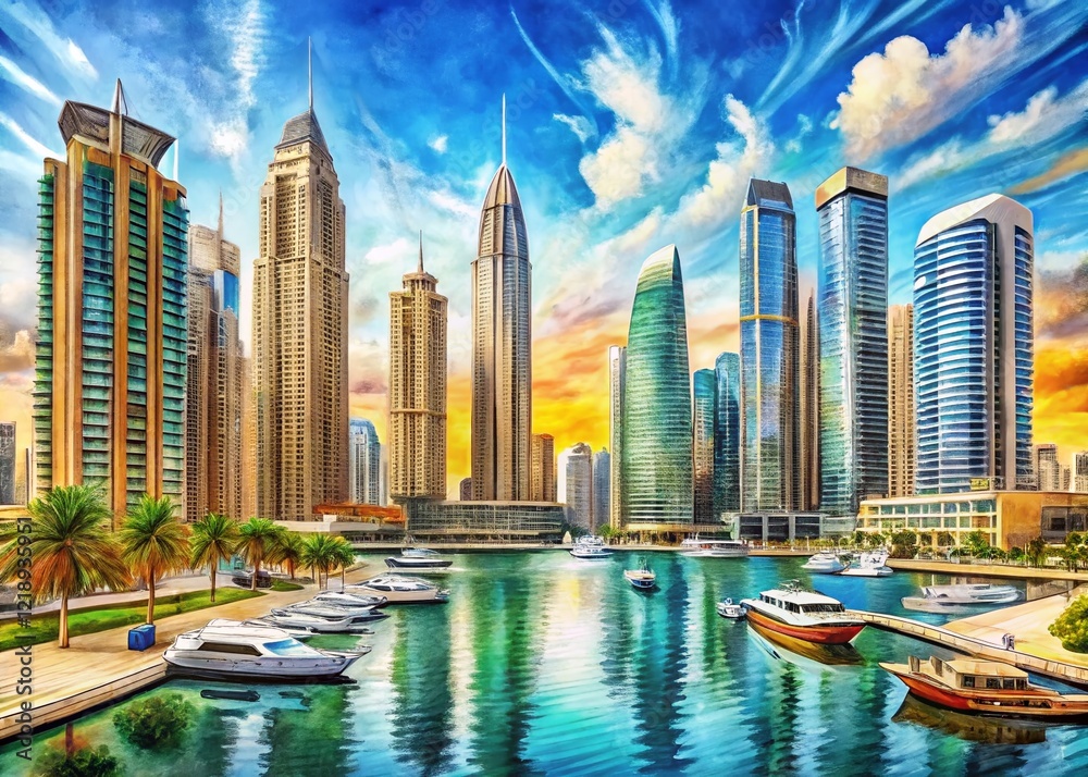 Fototapeta premium Dubai Marina Skyline Panoramic Urban Exploration