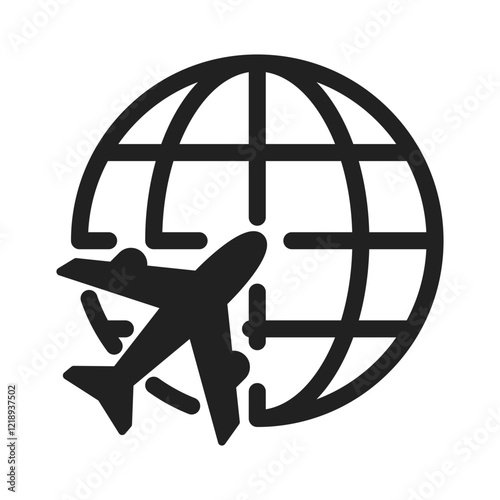 Globe plane icon. Plane fly around earth.Aairplane fly. Vector illustration