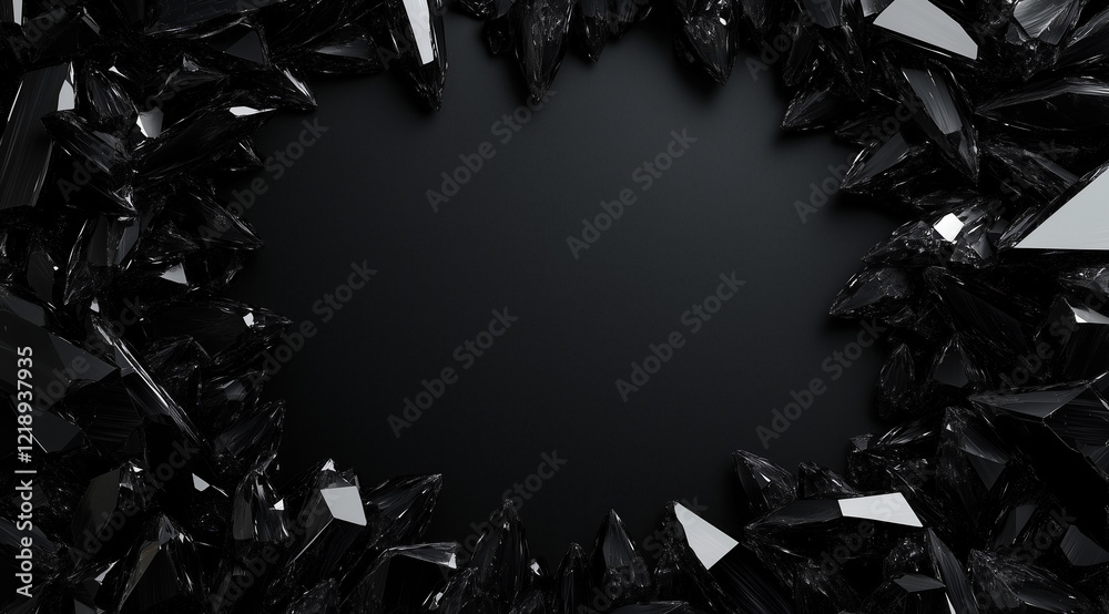 A frame of black crystal shards on a dark background.