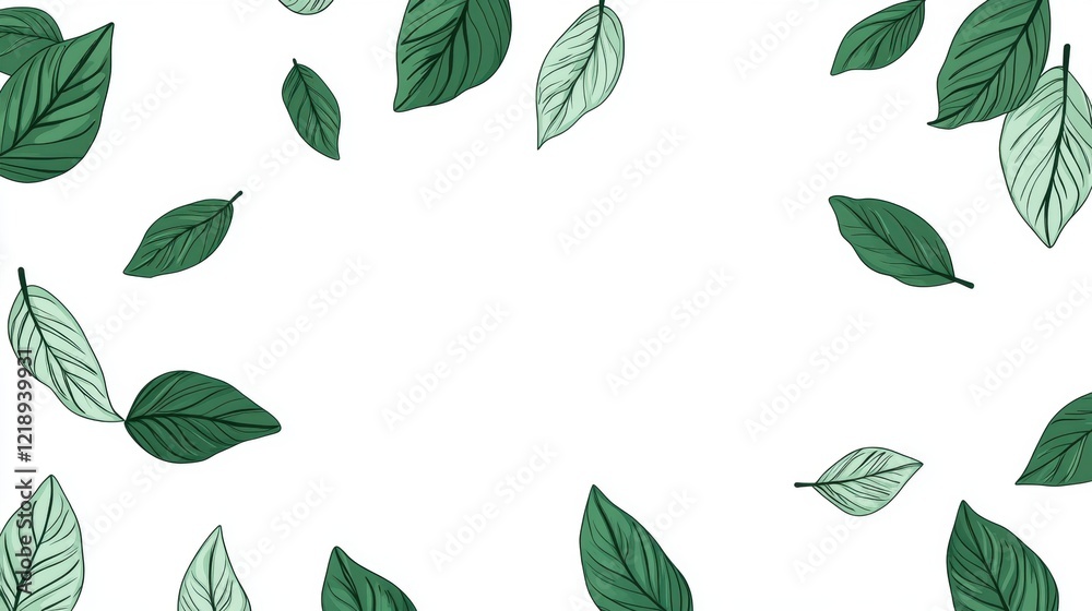 Obraz premium Green Leaf Frame, White Background