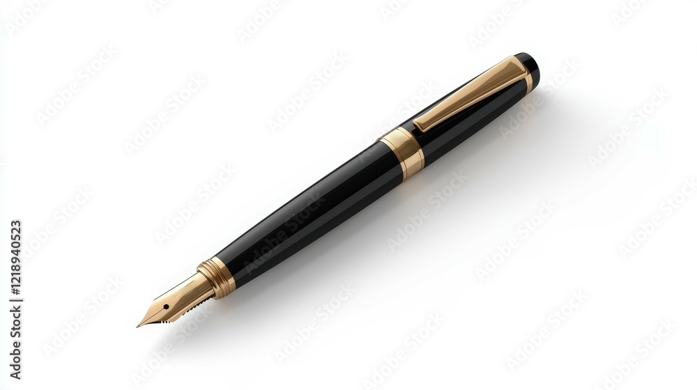 A classic black fountain pen with gold accents, ideal for writing and signature purposes. Perfect for elegant stationery. A classic black fountain pen with gold accents, ideal for writing and signature purposes. Perfect for elegant stationery.