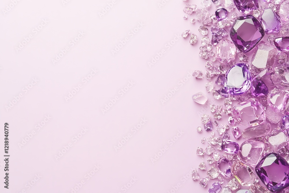A pink background with a row of purple gems on it, with ample copy space for text. A pink background with a row of purple gems on it, with ample copy space for text.
