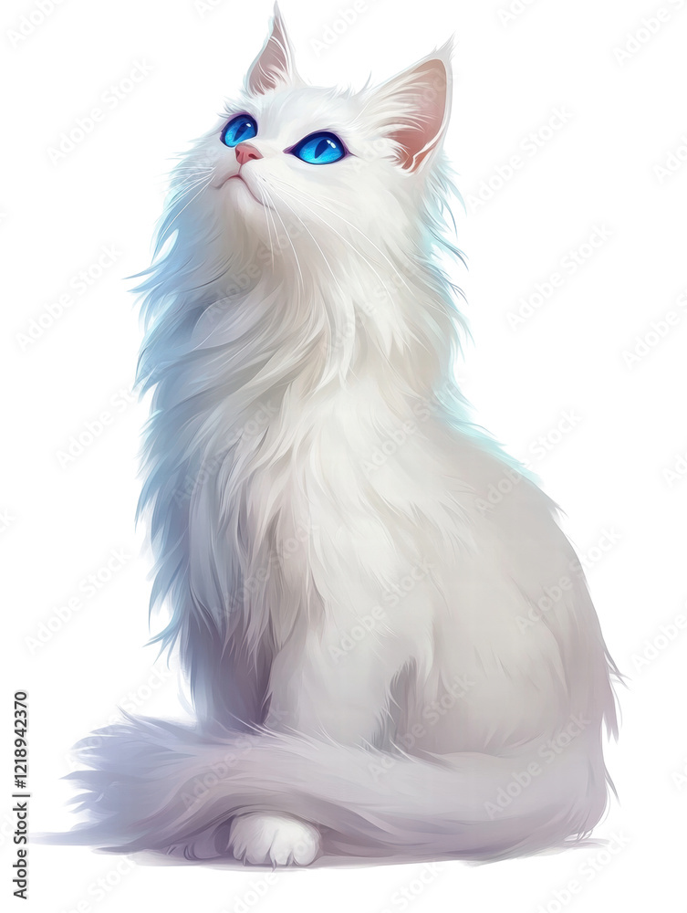 Isolated White Cat with Blue Eyes Isolated White Cat with Blue Eyes