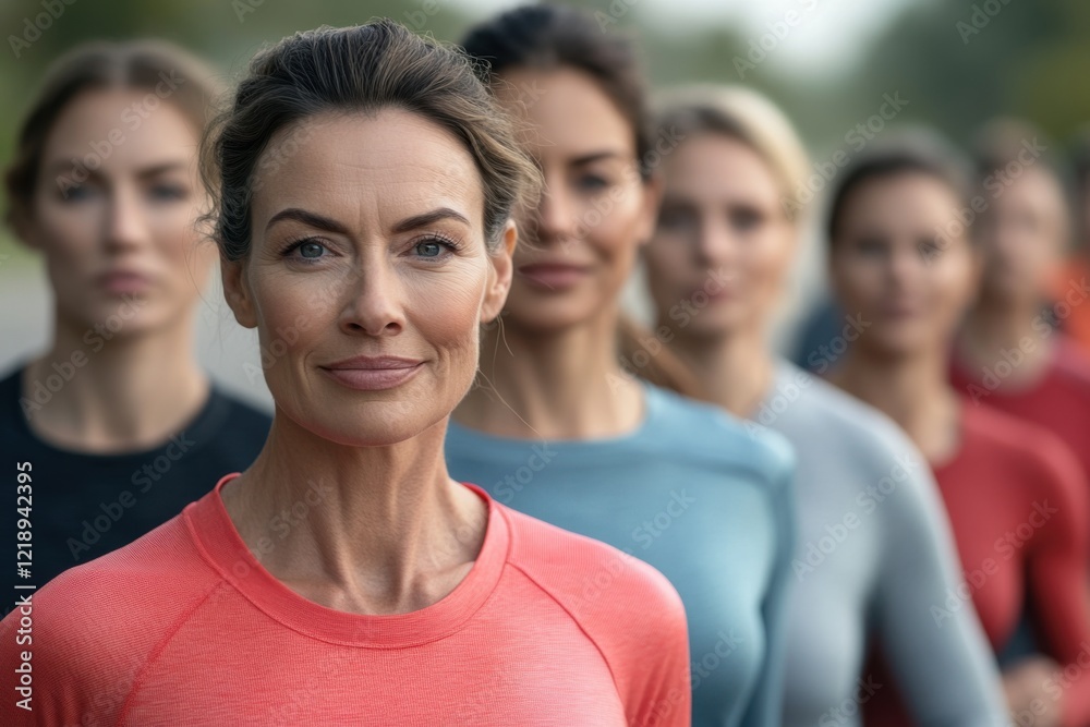 Fototapeta premium Women participating in group fitness activities outdoors, showcasing a sense of community and empowerment