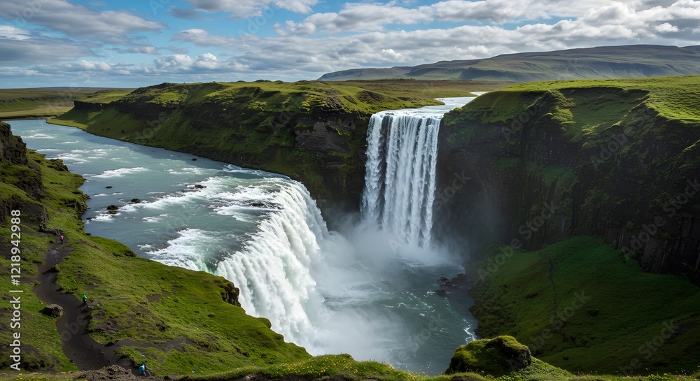 Fototapeta premium Majestic Waterfall Cascading Through a Serene Forest