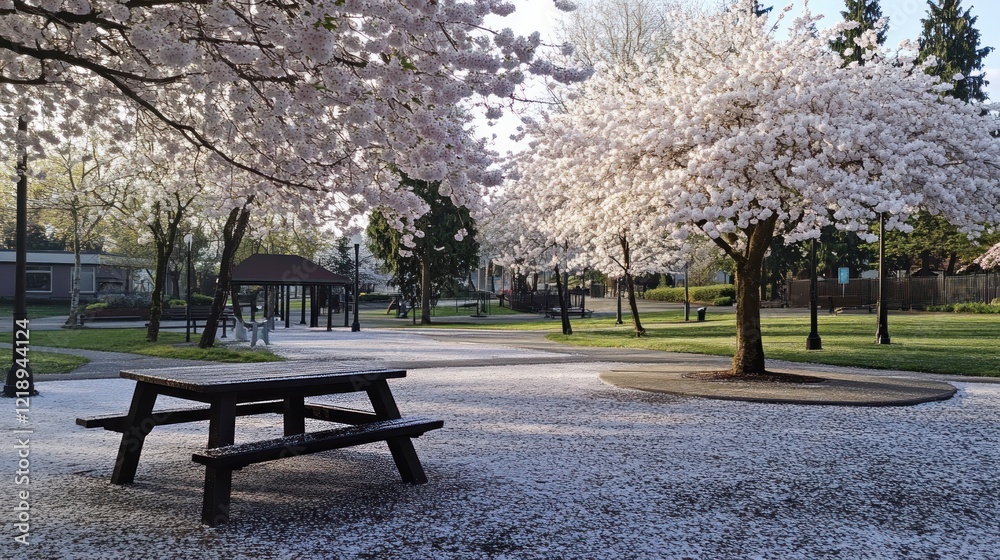 Serene Spring Morning in the Park: Cherry Blossoms and Tranquility Serene Spring Morning in the Park: Cherry Blossoms and Tranquility