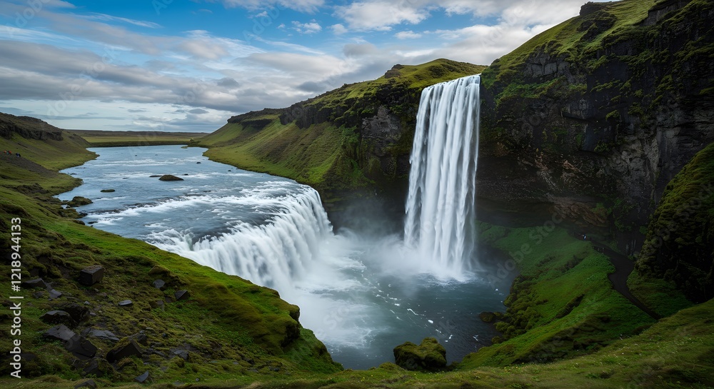 Fototapeta premium Majestic Waterfall Cascading Through a Serene Forest
