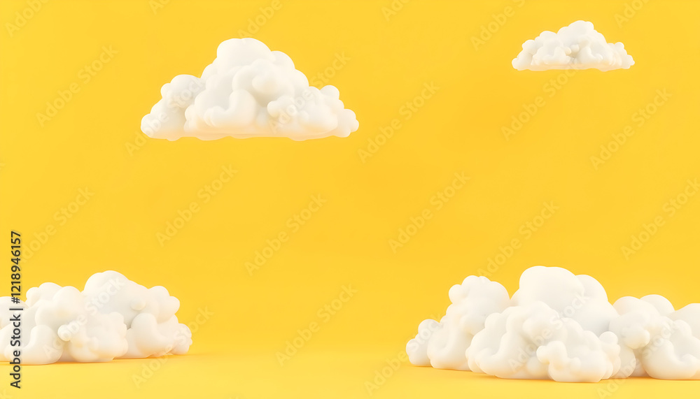 3d render abstract minimal yellow background with white clouds flying out the tunne 3d render abstract minimal yellow background with white clouds flying out the tunne