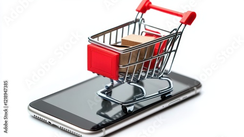 A close-up of a smartphone screen showing a fashion website s checkout page with items in the shopping cart on a white isolated background photo