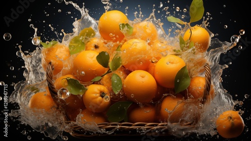 Fresh orange splash in water with vibrant colors and healthy natural feel photo