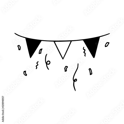 a black and white drawing of a birthday bunting element