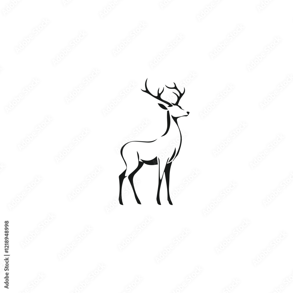 Fototapeta premium Silhouette of a deer standing in the forest on a white background