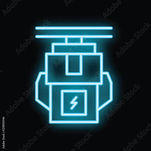 Glowing neon sign of electric transformer icon isolated on a black background for energy concept vector illustration