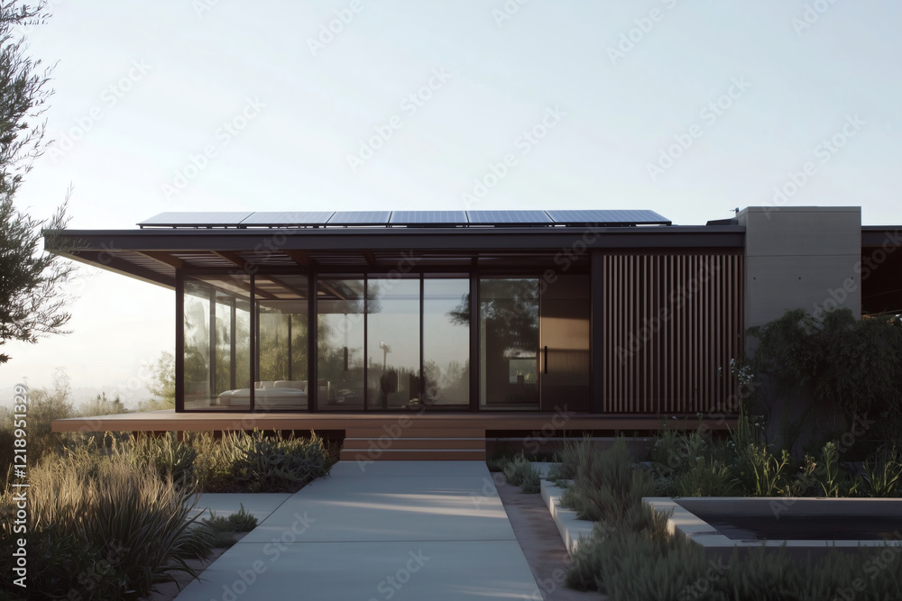Modern house with solar panels and minimalist design Modern house with solar panels and minimalist design