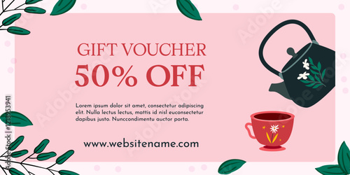 Tea Flyer Coupon, Voucher Template.