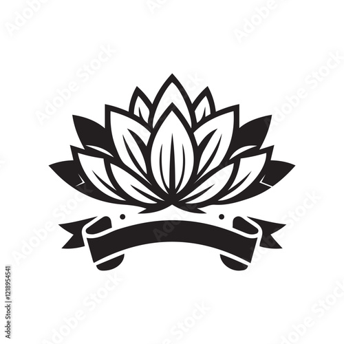 Lotus Flower With Ribbon Banner Logo Icon Vector Illustration