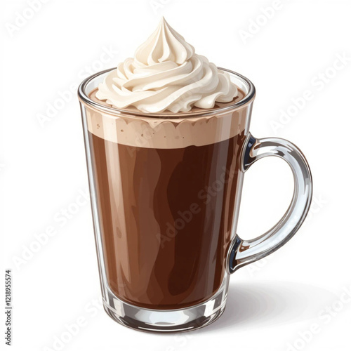 Cup of hot chocolate with whipped cream  isolated on a  white background. Vector illustration.