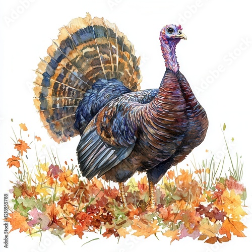 Majestic Wild Turkey In Autumn Watercolor Painting