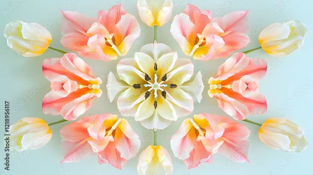 Obraz premium Beautiful Symmetrical Arrangement of Pink and White Tulips
