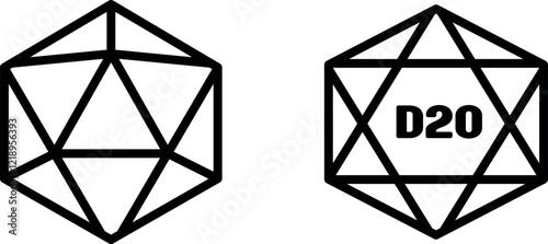 Tattoo D20 Dice Vector Icon Set - Bold and Stylish RPG-Inspired Graphics