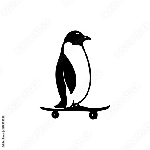 a drawing of a penguin on a skateboard