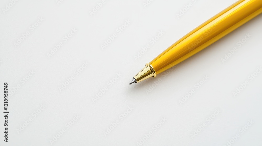 A gold pen placed diagonally on a white isolated background A gold pen placed diagonally on a white isolated background