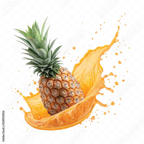 realistic 3d orange pineapple juice splash isolated on white backgrund
