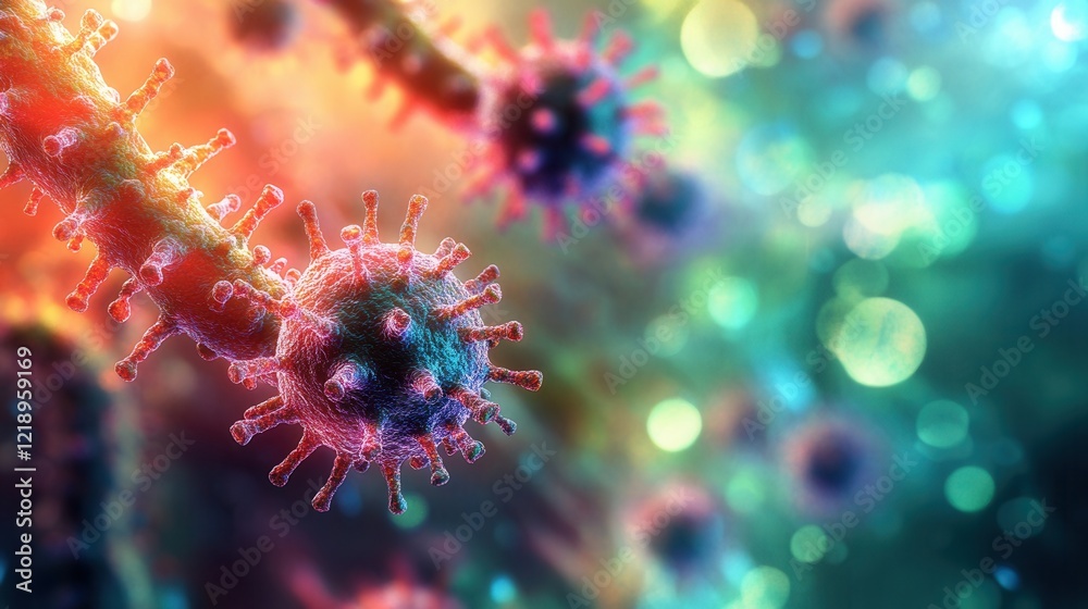 Obraz premium Microscopic View of Multicolored Viruses A Detailed Scientific Visualization